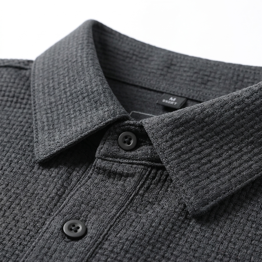 Polo homme à texture gaufrée et manches courtes — bureau &amp; détente