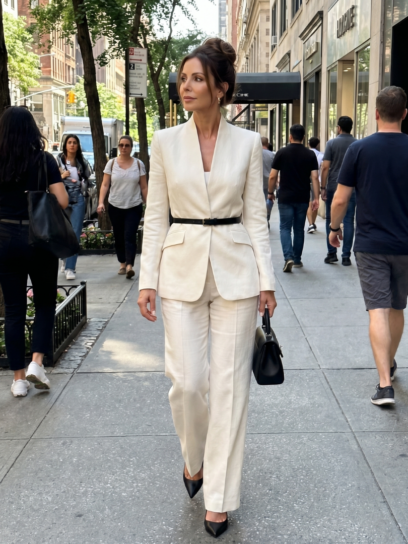 Ensemble Tailleur Femme – Col Montant et Coupe Structurée Intemporelle