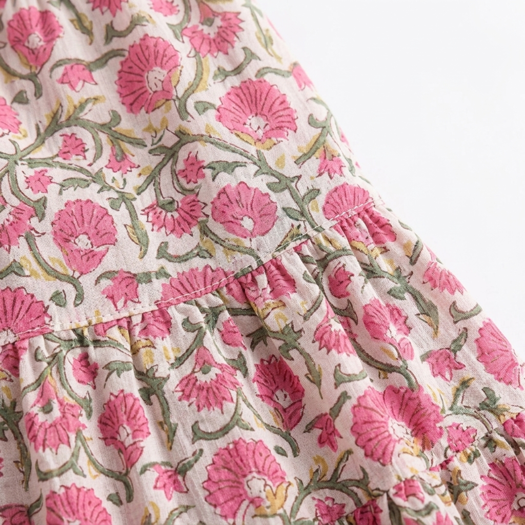 Jupe maxi longue fleurie — taille haute évasée — vacances d'été