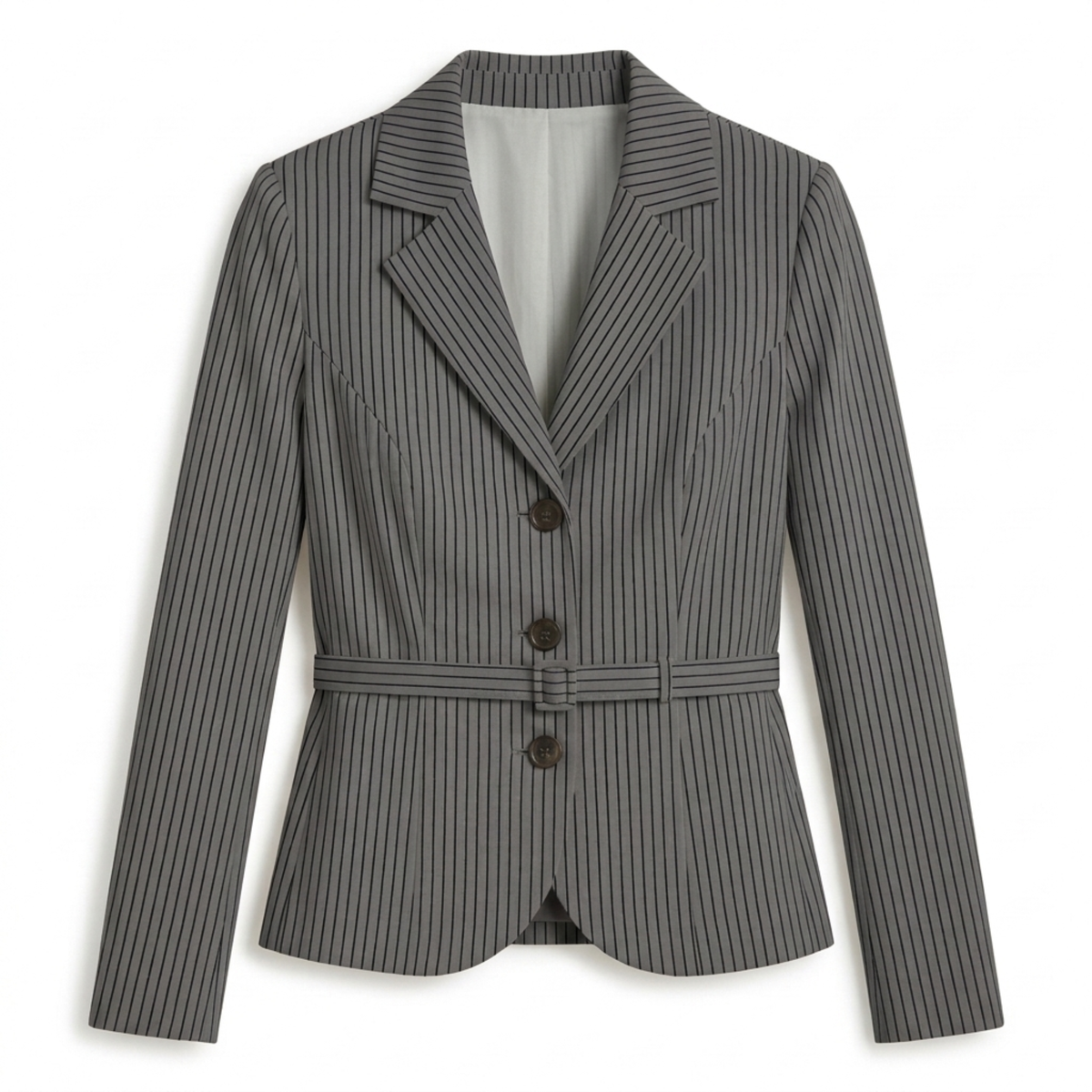 Blazer en Polyester Femme – Rayures et Ceinture Coupe Ajustée Élégante