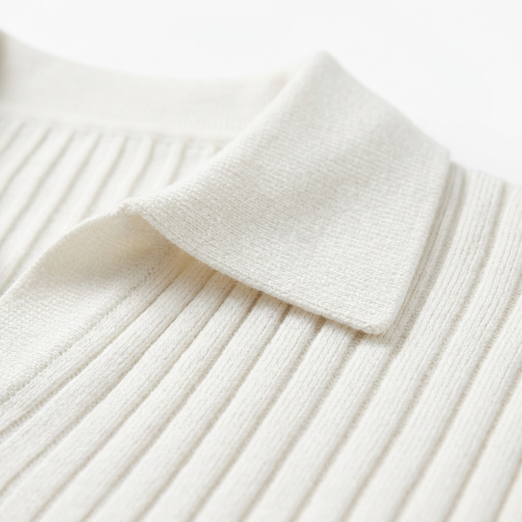 Polo homme en maille côtelée avec col en v et manches courtes — détente