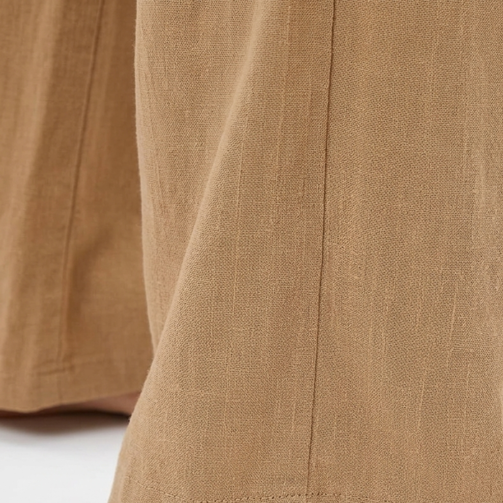 Pantalon femme mélange lin et coton — taille élastique coupe droite | quotidien