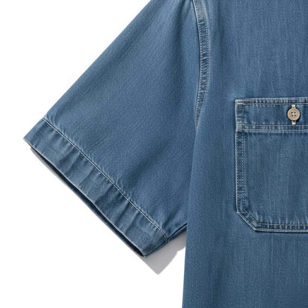 Chemise en jean à manches courtes pour homme 100% coton avec poches poitrine