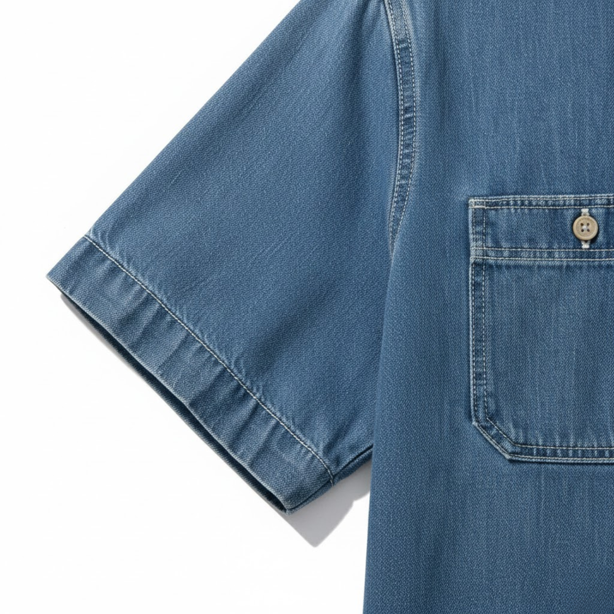 Chemise en jean à manches courtes pour homme 100% coton avec poches poitrine