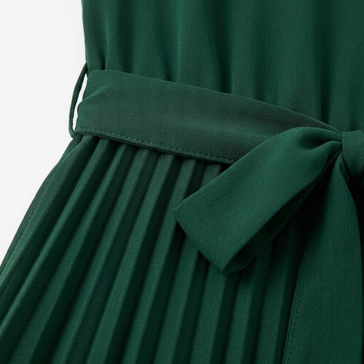 Robe Midi Plissée à Manches Courtes et Taille Haute avec Ceinture pour Femmes