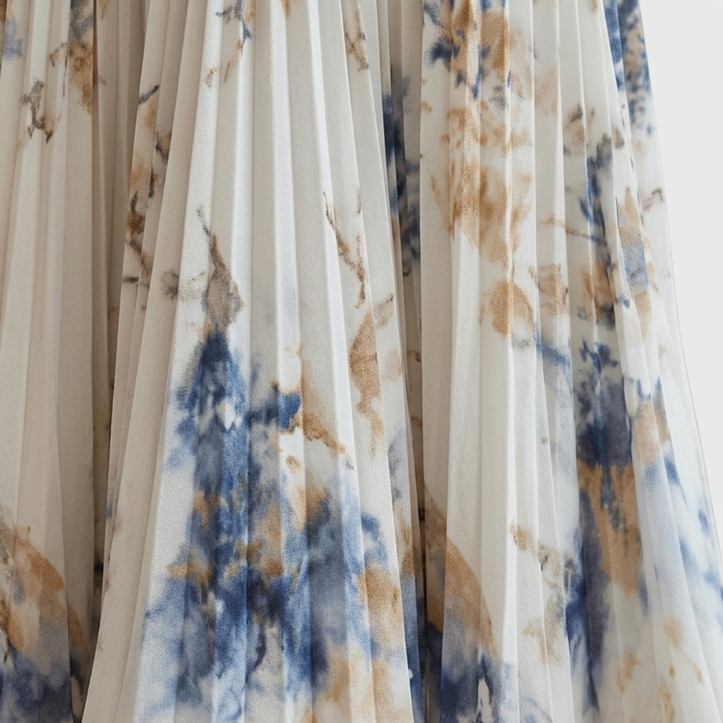 Robe fleurie mi-longue — col v et jupe à plis avec poches — vacances