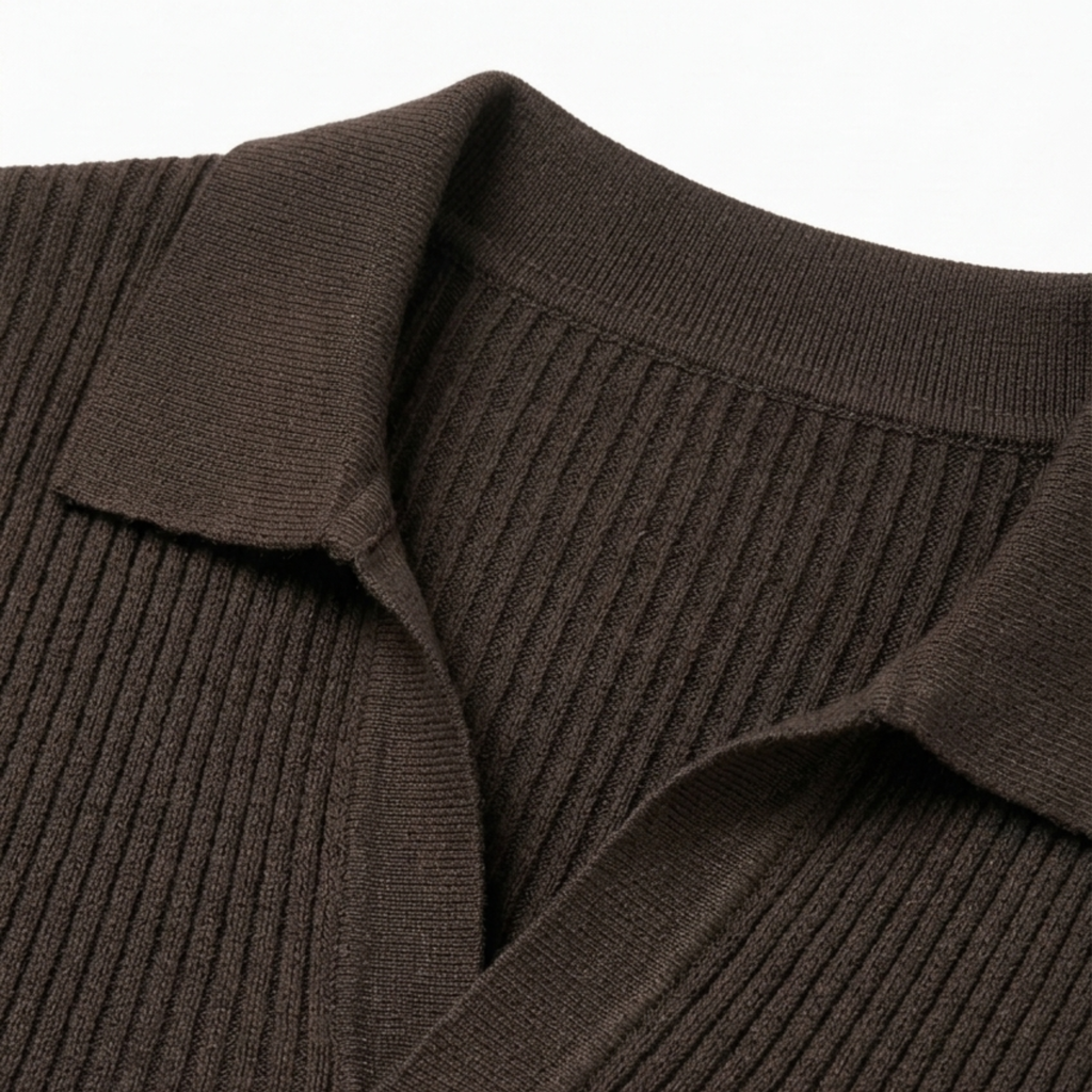 Polo en maille pour homme — col ouvert et texture côtelée — style estival