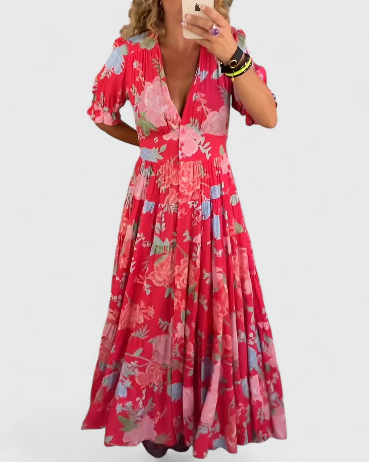 Robe mi-longue à imprimé floral