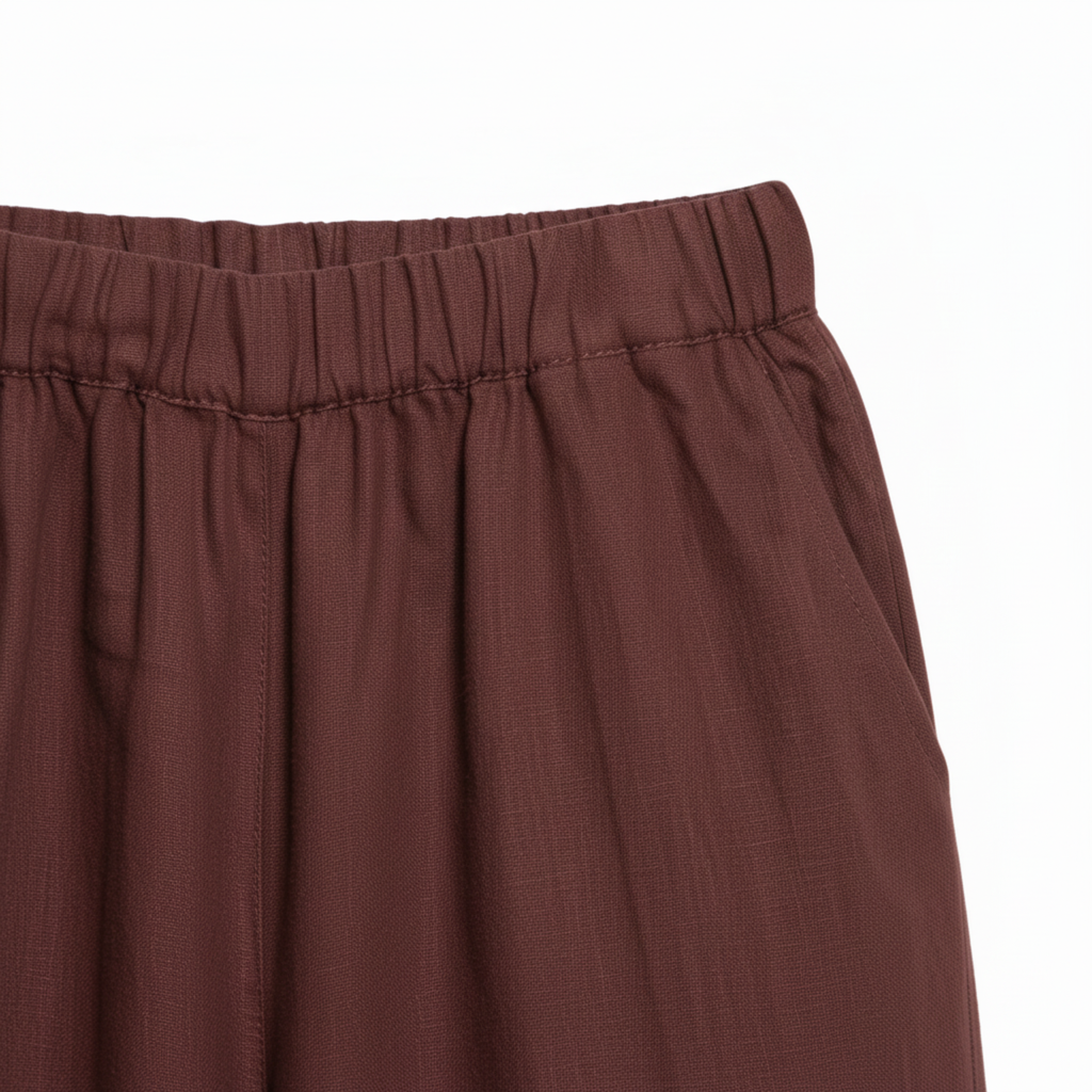 Pantalon Large en Lin pour Femme avec Taille Élastiquée et Coupe Courte