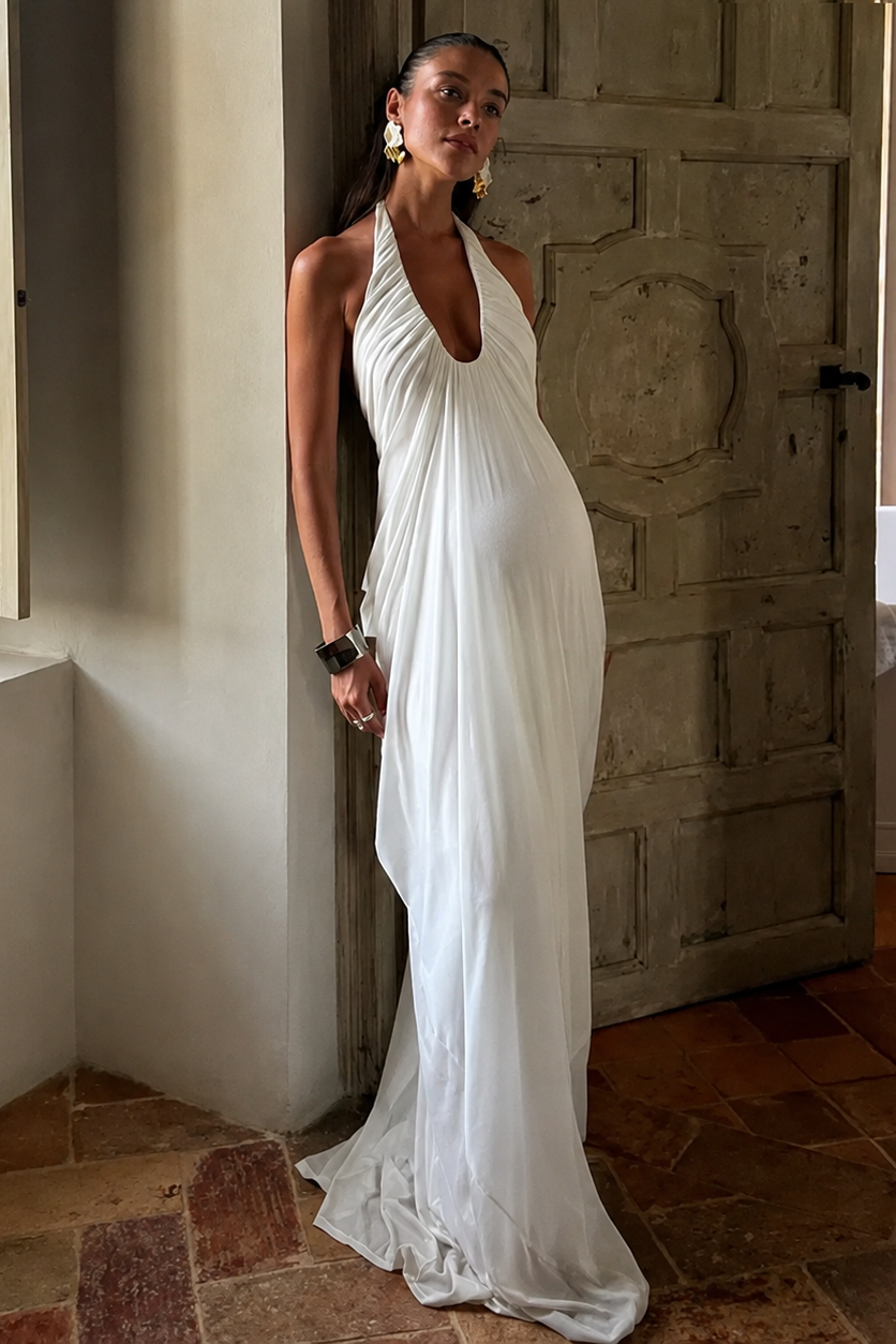 Robe grossesse longue dos nu plissée