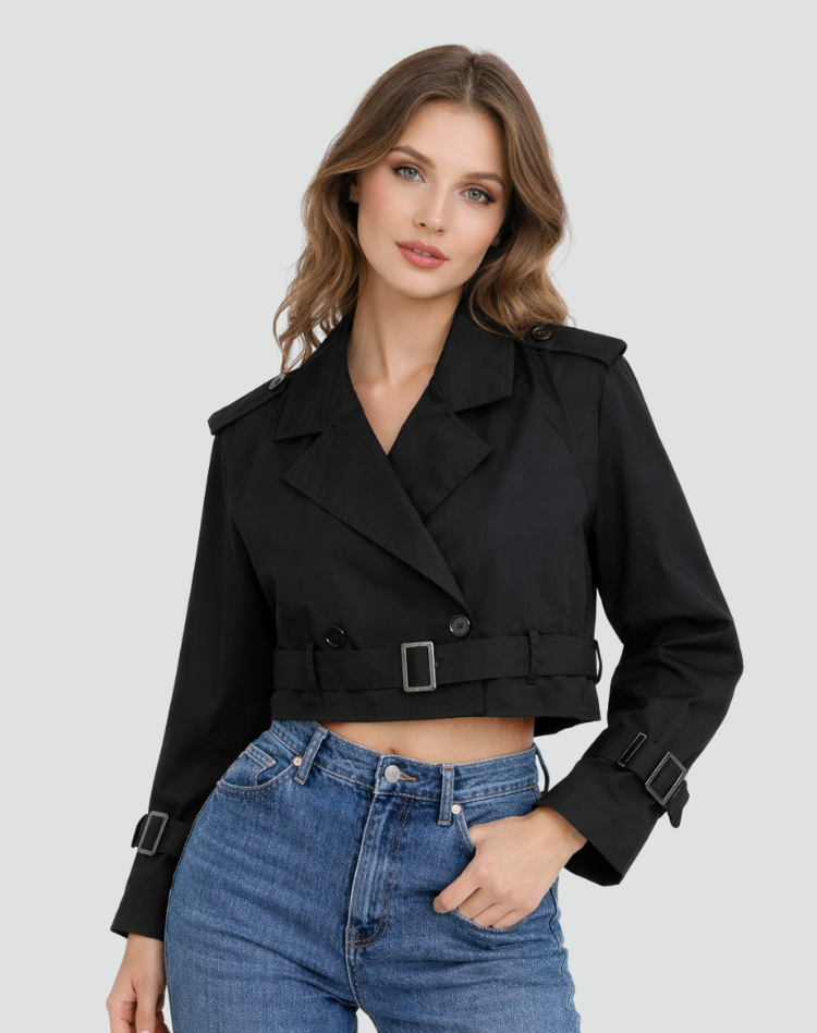 Trench en Coton Femme – Coupe Courte et Silhouette Classique Intemporelle