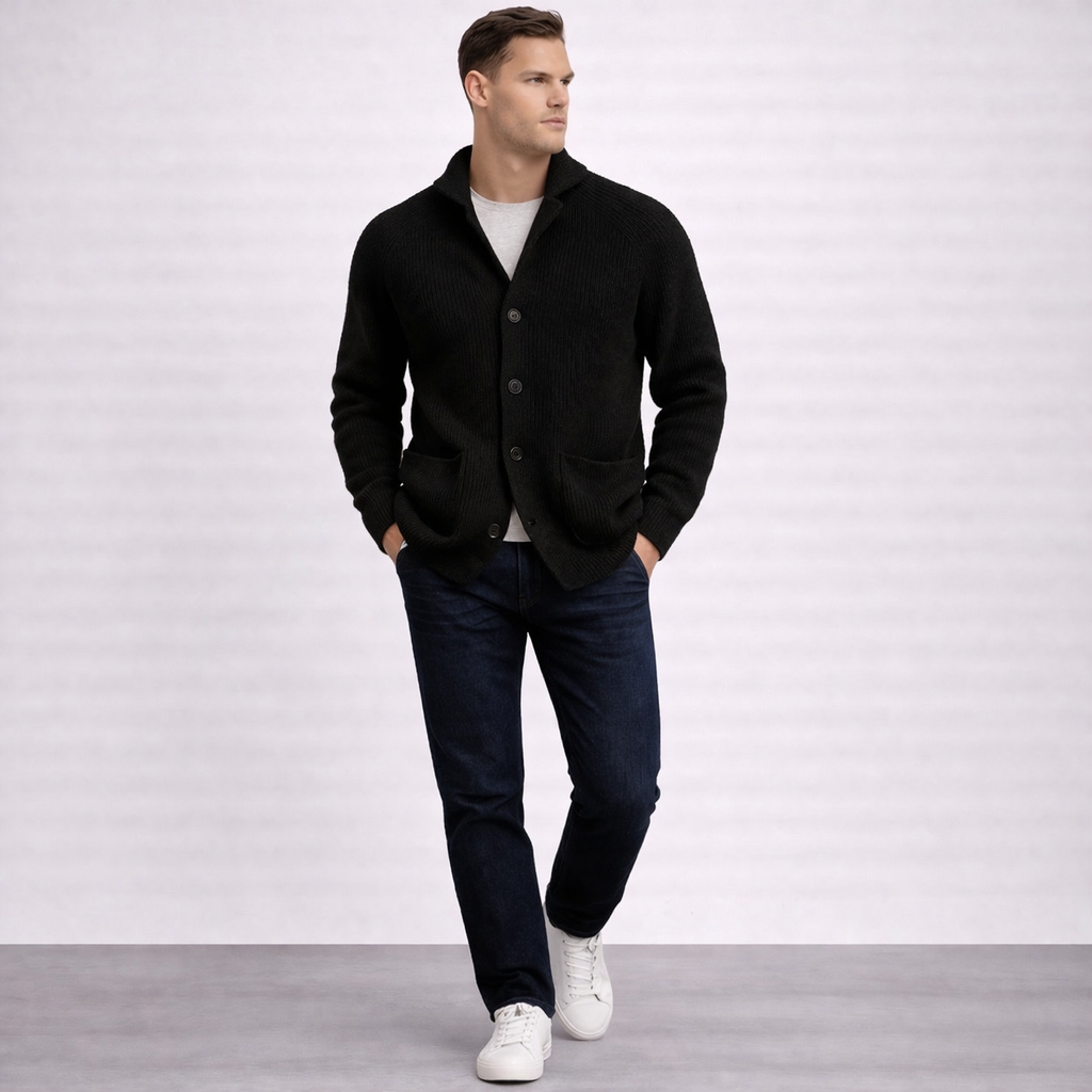 Cardigan en Laine Homme – Col Châle Maille Côtelée Coupe Intemporelle