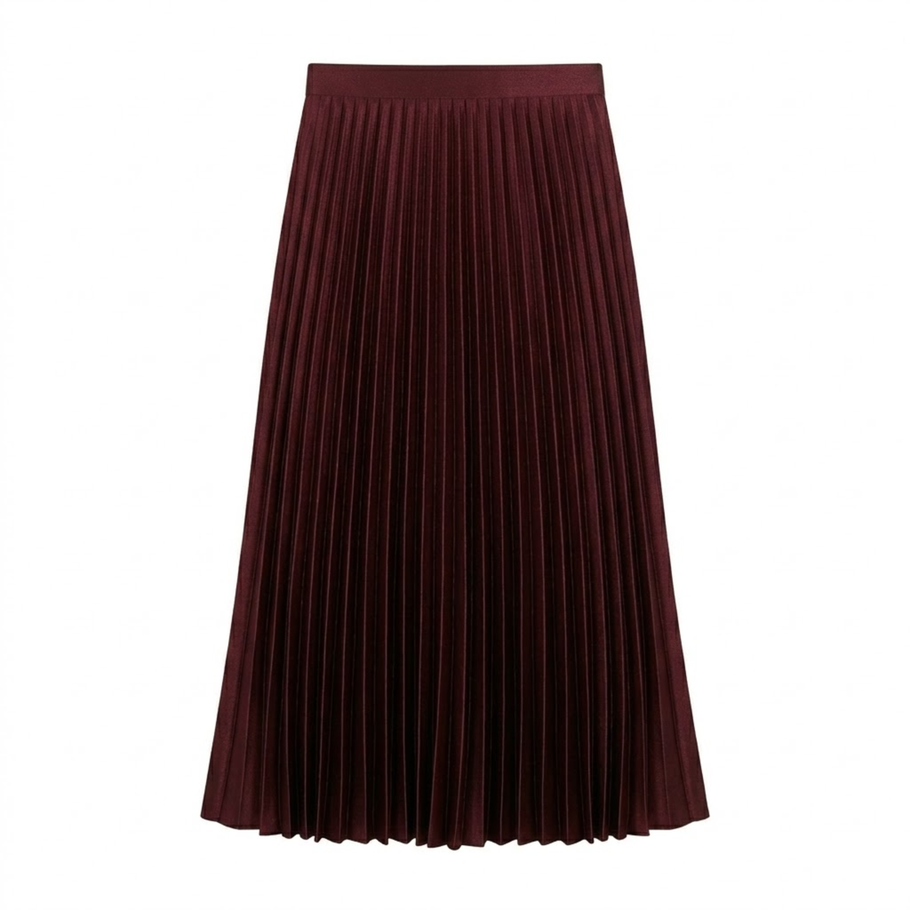Jupe Longue Plissée Satinée à Taille Haute Élastique pour Femme