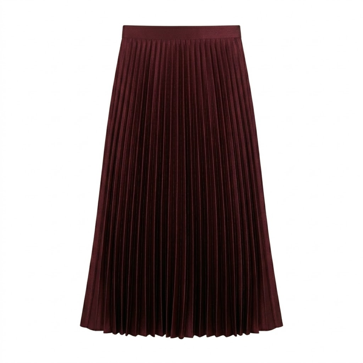 Jupe Longue Plissée Satinée à Taille Haute Élastique pour Femme