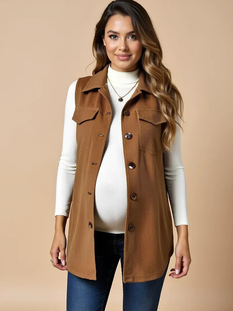 Gilet de maternité en velours côtelé boutonné