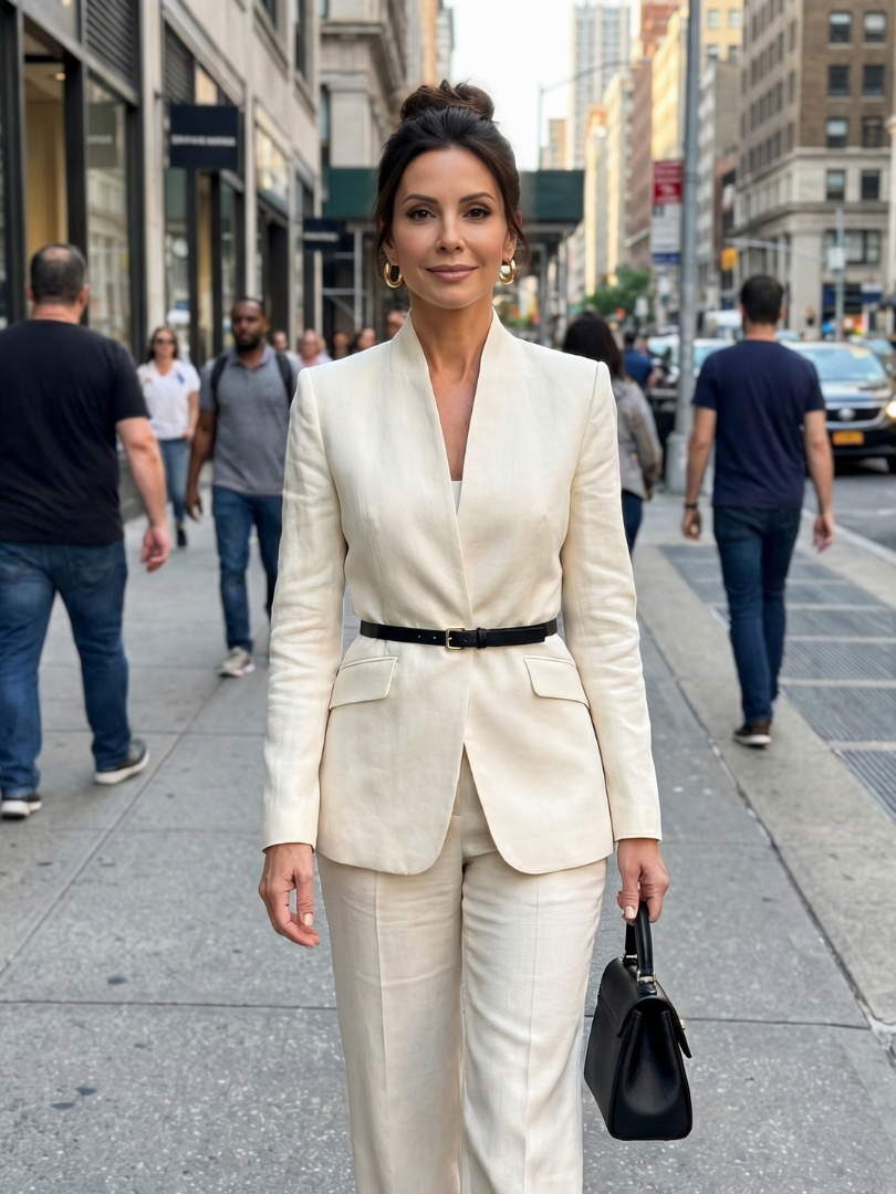 Ensemble Tailleur Femme – Col Montant et Coupe Structurée Intemporelle