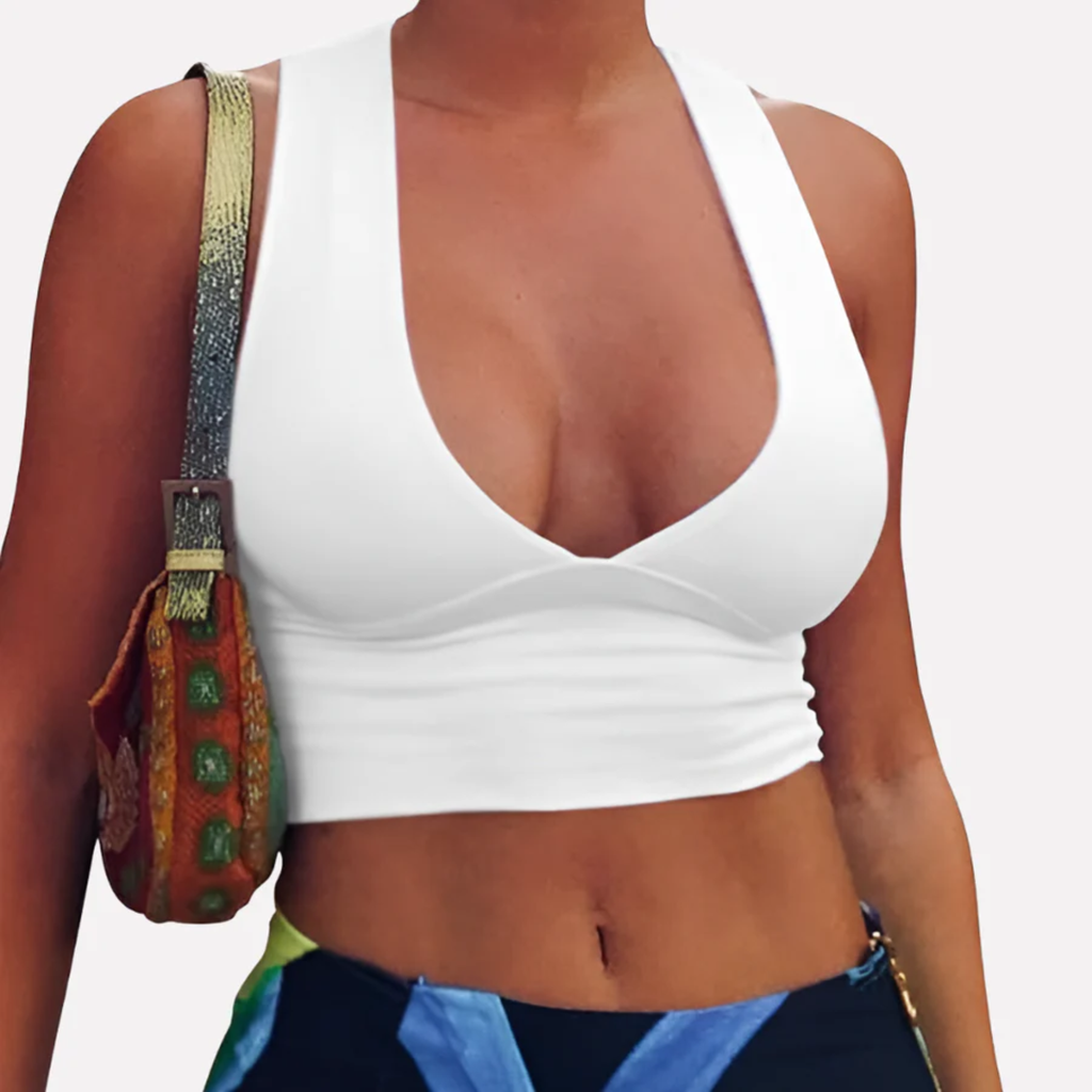 Haut court crop top pour femmes à dos nageur — col en v — été