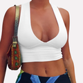 Haut court crop top pour femmes à dos nageur — col en v — été