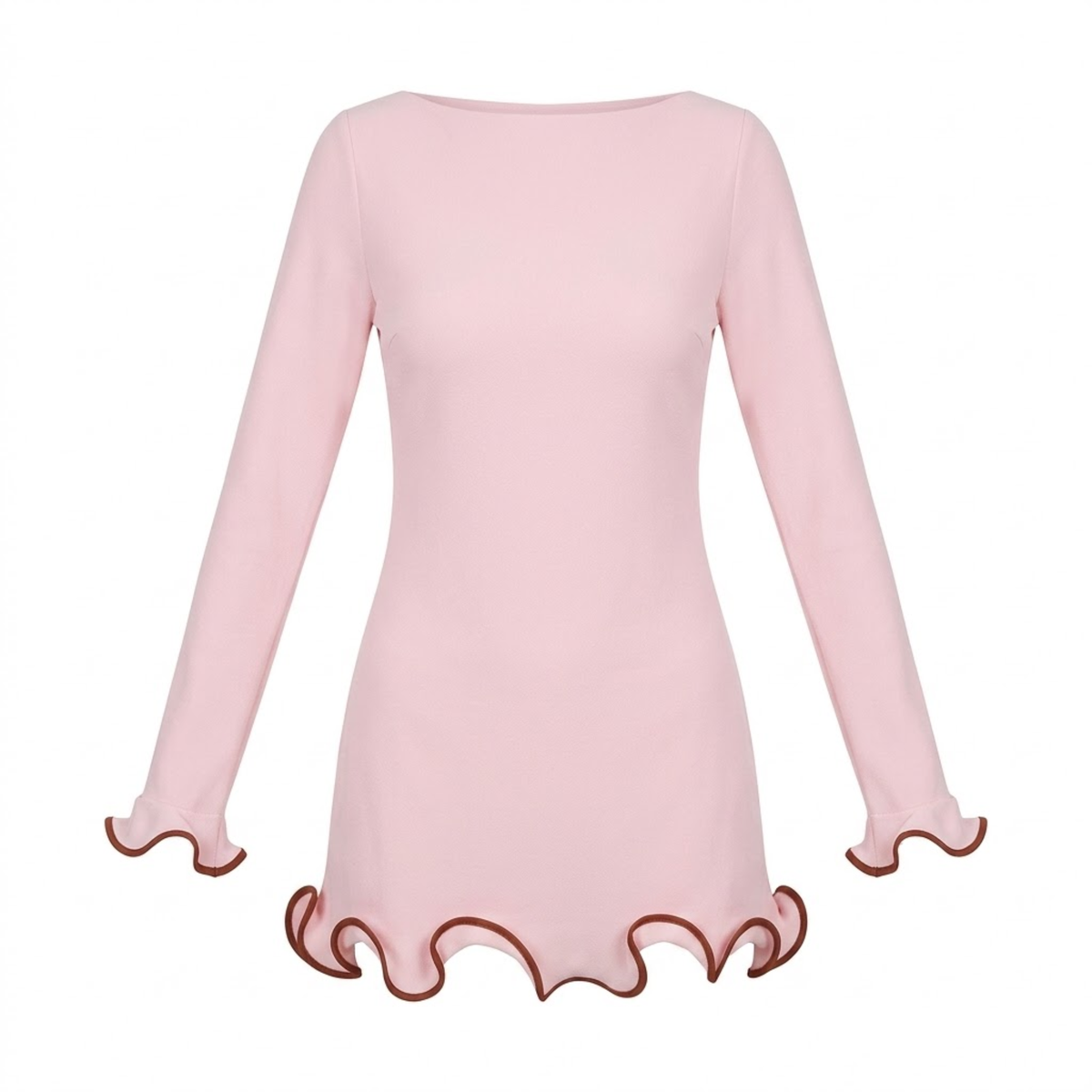 Robe Courte Moulante à Manches Longues avec Ourlet à Volants Contrastés
