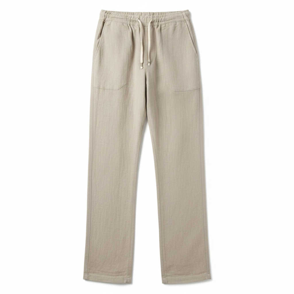 Pantalon en Coton et Lin pour Homme avec Taille Élastique et Coupe Droite