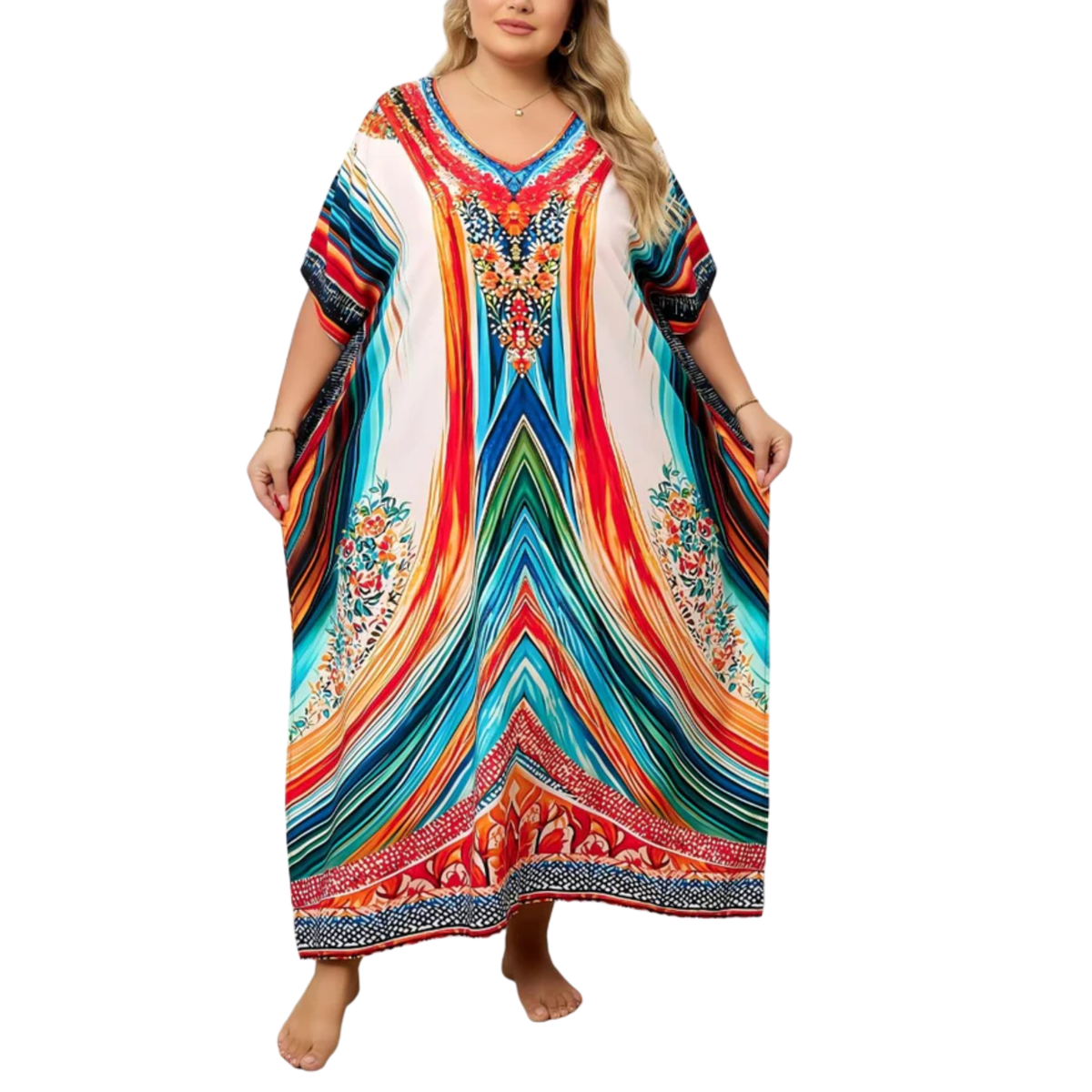 Robe kaftan kimono grande taille — coupe ample — plage et voyage