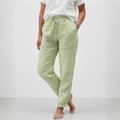 Pantalon en Coton et Lin à Taille Haute Élastique et Coupe Décontractée pour Femme