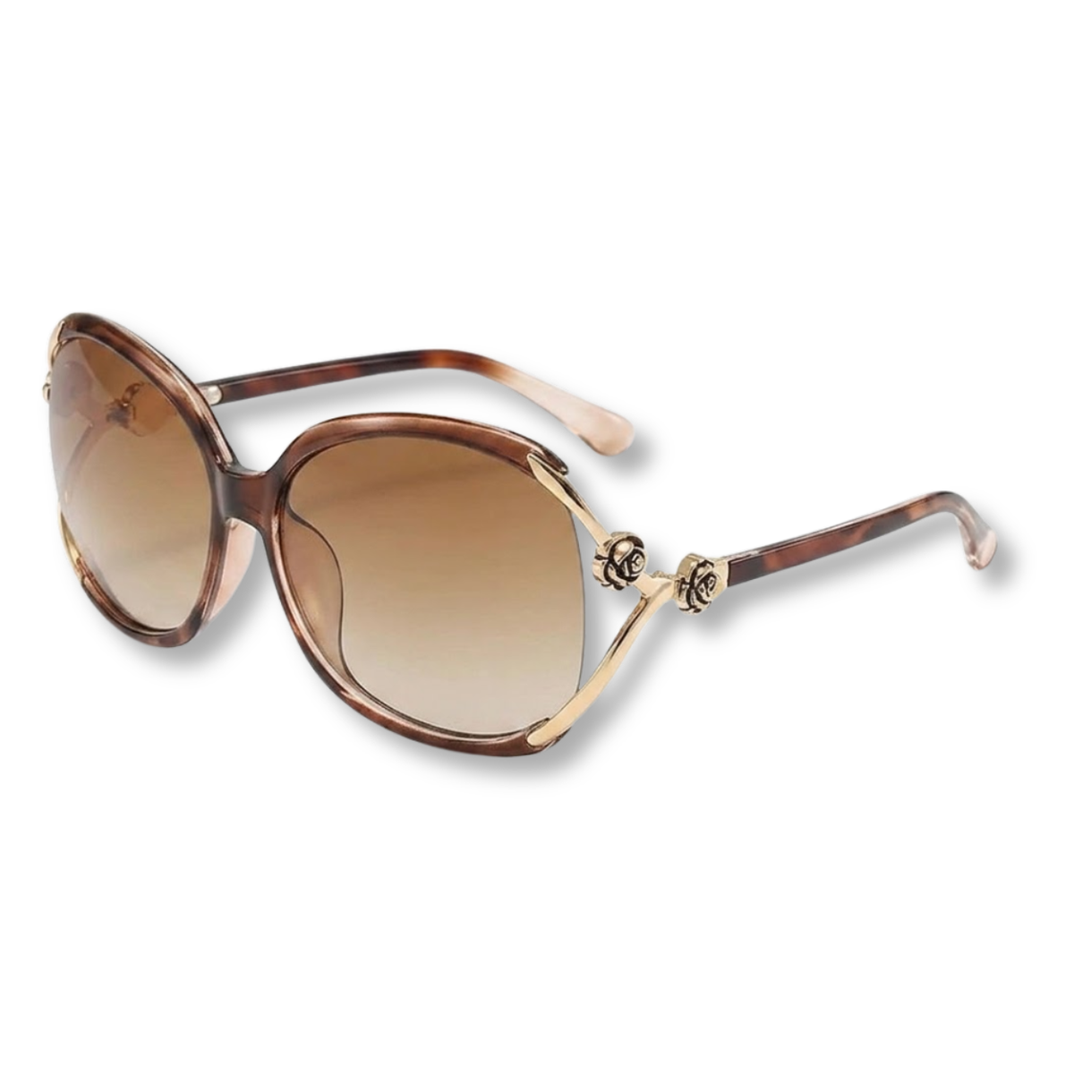Lunettes de Soleil Oversized pour Femme avec Branches en Métal et Détails Floraux