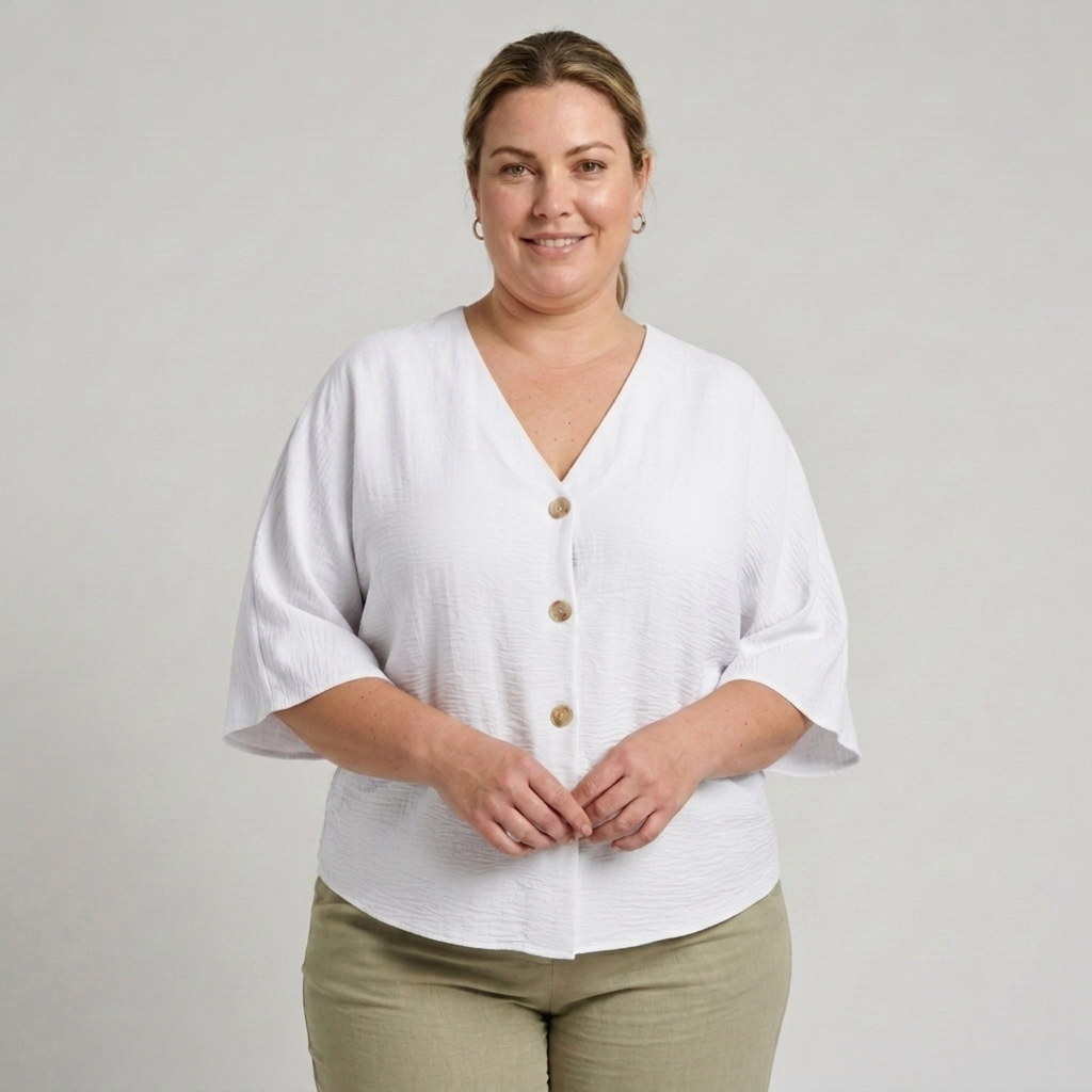 Blouse grande taille pour femme ample avec col en V et manches longues