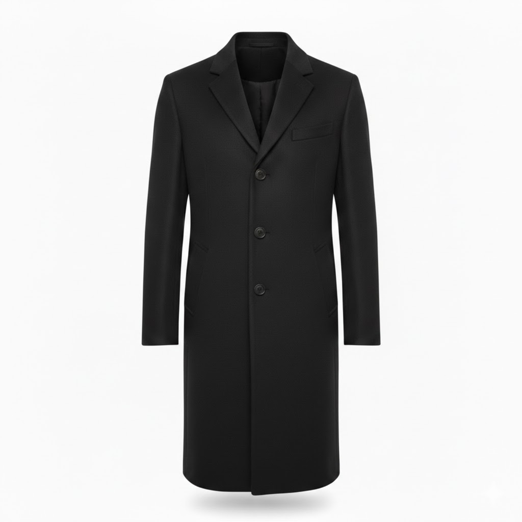 Manteau long homme col rabattu bouton unique coupe moderne ajustée