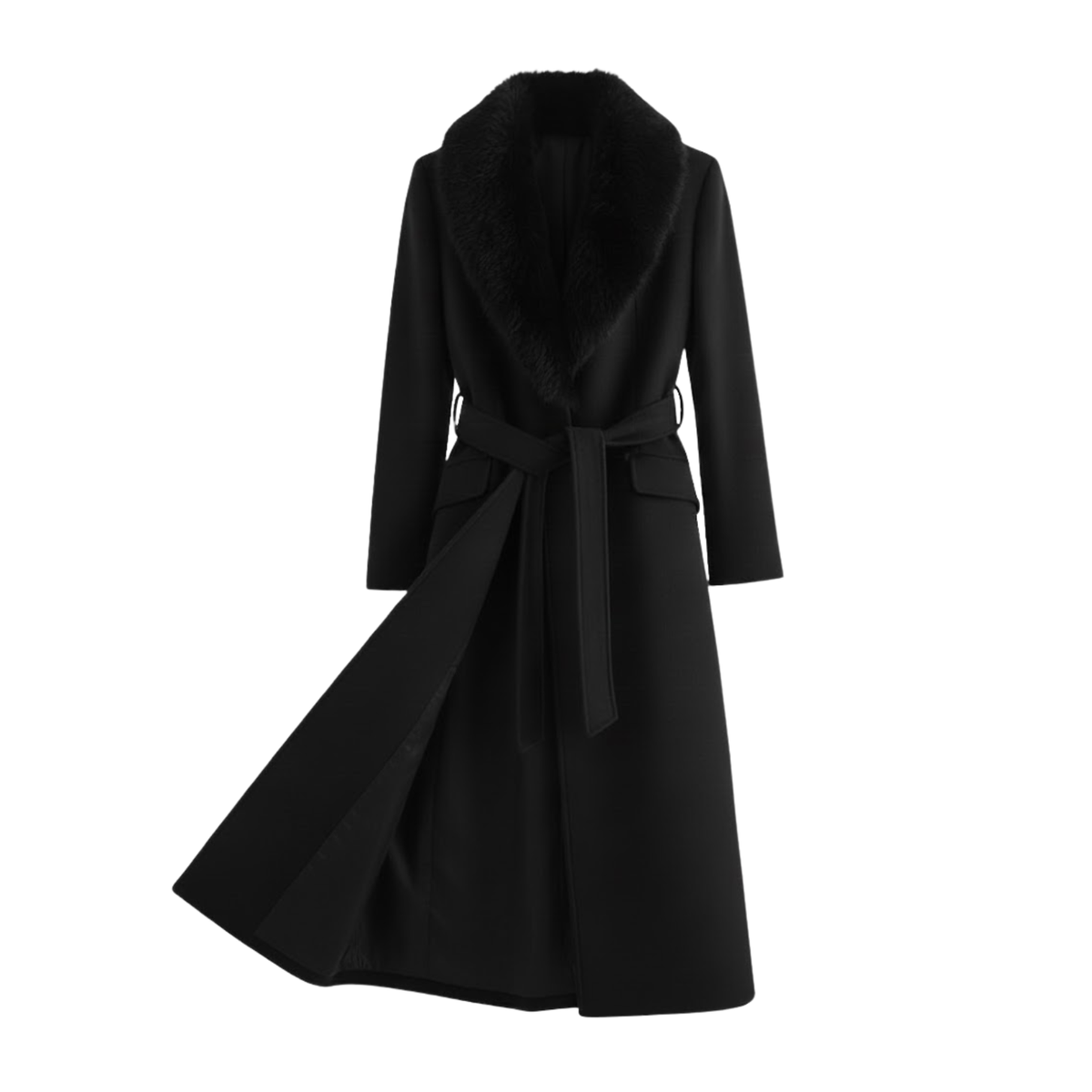 Manteau Femme Chaud ceinturé à Col en Fourrure pour l’Automne et l’Hiver