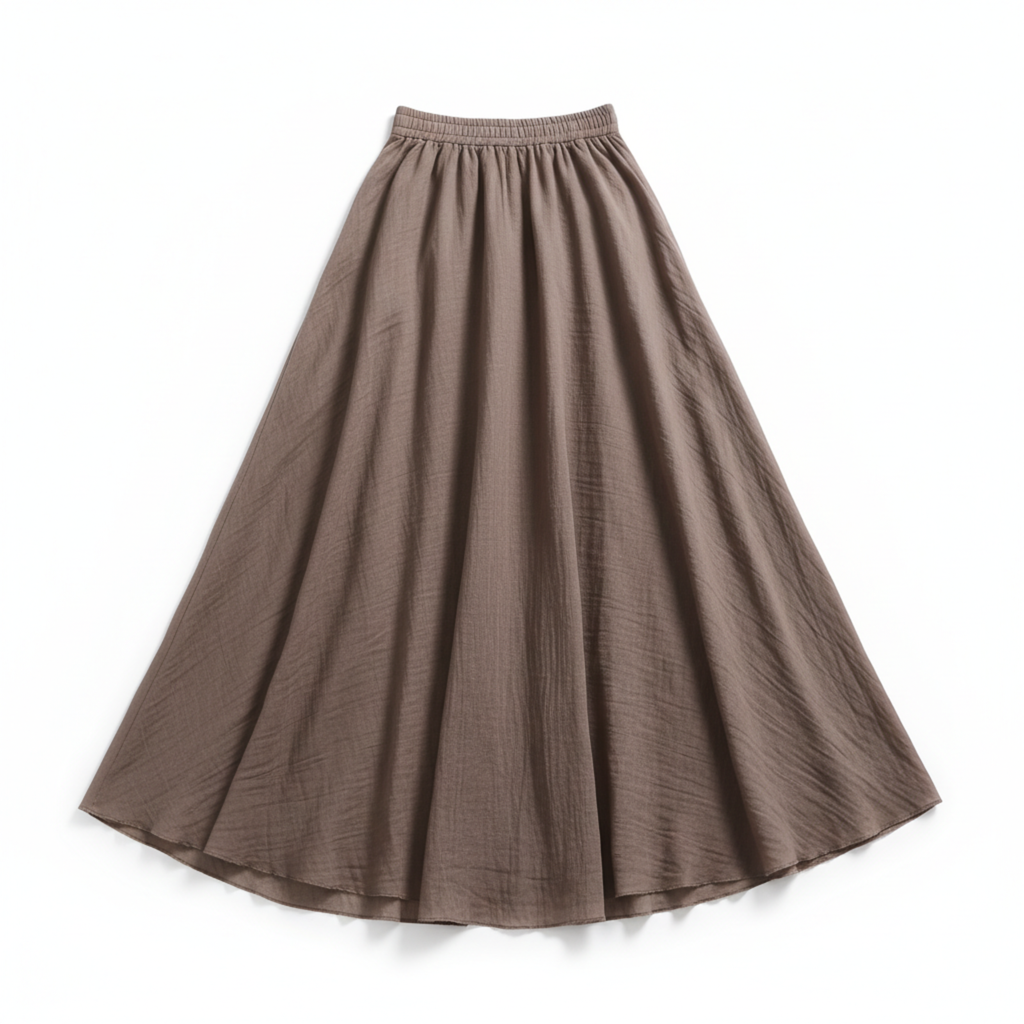 Jupe Maxi Femme en Coton et Lin, Taille Haute Élastique, Coupe Évasée, Longueur Cheville