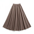 Jupe Maxi Femme en Coton et Lin, Taille Haute Élastique, Coupe Évasée, Longueur Cheville