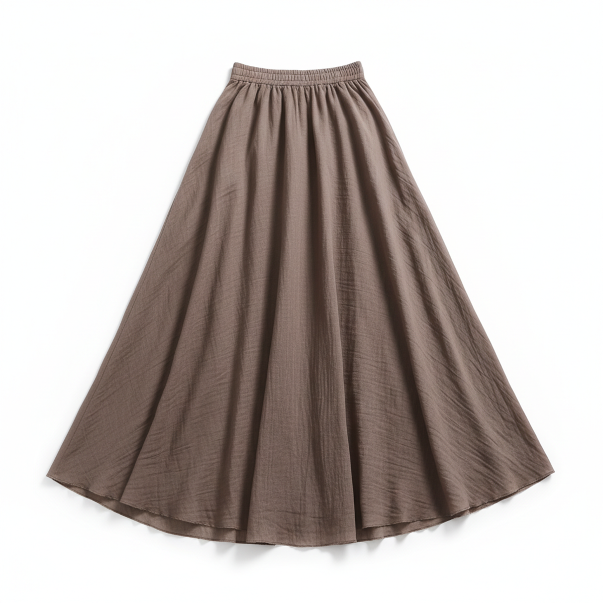 Jupe Maxi Femme en Coton et Lin, Taille Haute Élastique, Coupe Évasée, Longueur Cheville