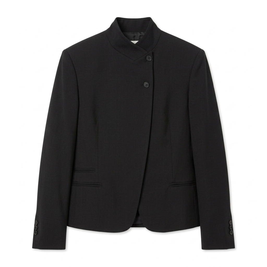 Veste en Polyester Femme – Col Montant et Coupe Asymétrique Décontractée