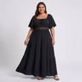 Robe longue grande taille imprimée champêtre à col carré et manches papillon