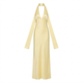 Robe Longue de Soirée en Polyester avec Décolleté Plongeant et Dos Nu pour Femme