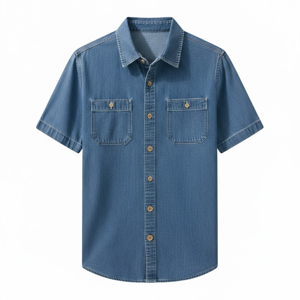 Chemise en jean à manches courtes pour homme 100% coton avec poches poitrine