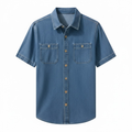 Chemise en jean à manches courtes pour homme 100% coton avec poches poitrine