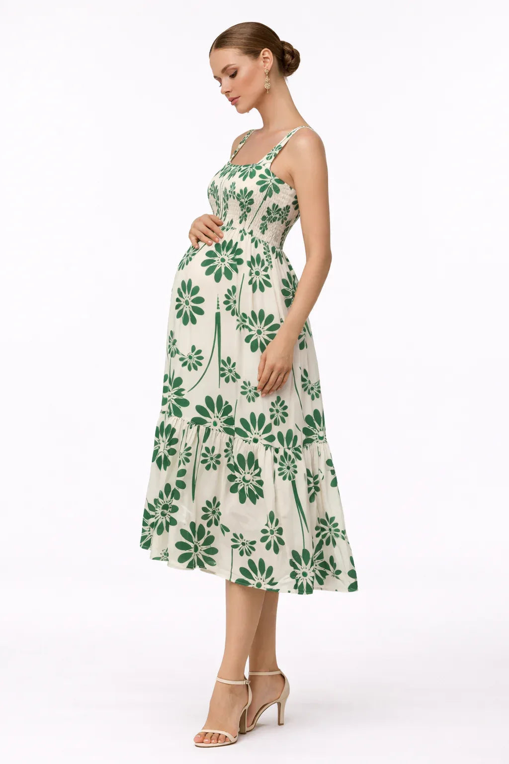 Robe grossesse midi fleurs dos smocké