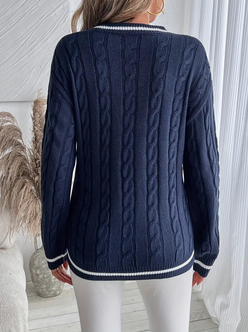 Pull Femme – Col V et Maille Torsadée Coupe Décontractée au Quotidien