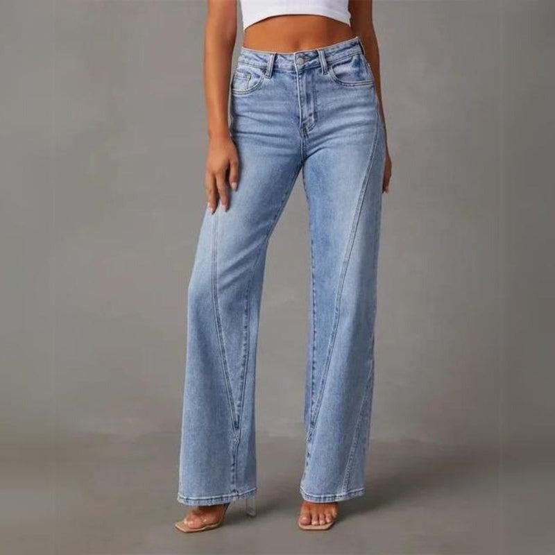 Jean en Denim Femme – Jambes Larges et Taille Haute Silhouette Allongée