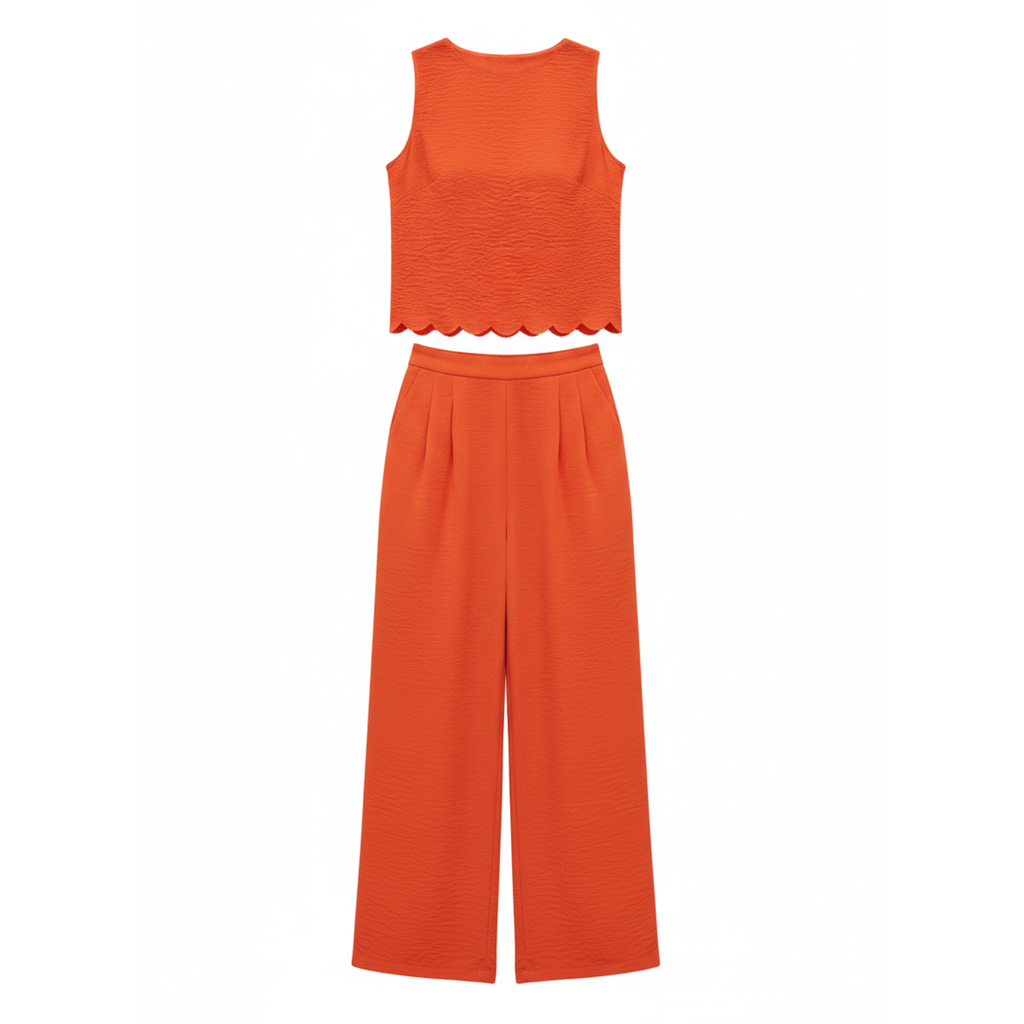 Ensemble deux pièces pour femmes : top sans manches à bordure coquillage et pantalon large longueur cheville