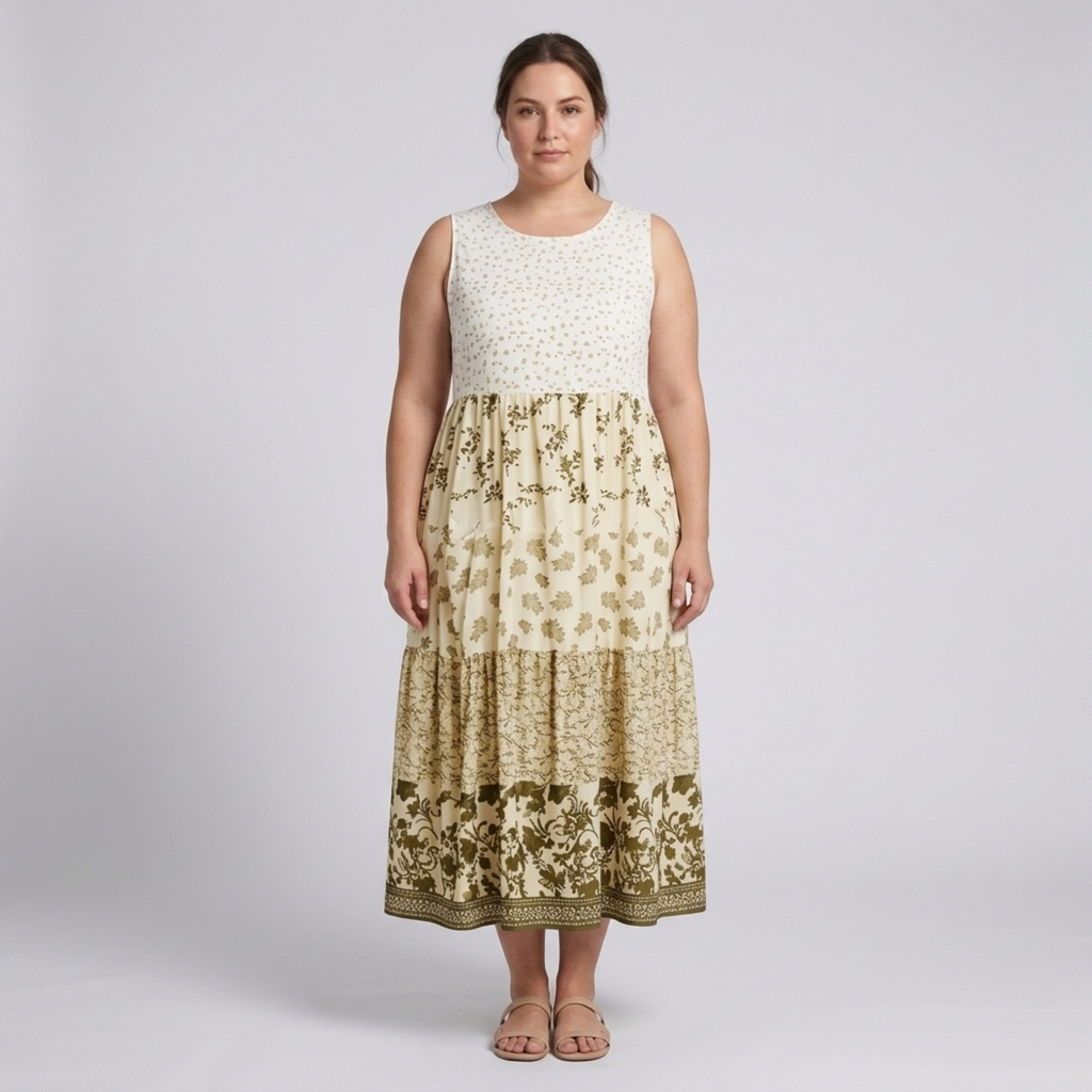 Robe longue grande taille pour femme style hawaïen à col rond