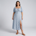 Robe longue grande taille à manches bouffantes imprimée