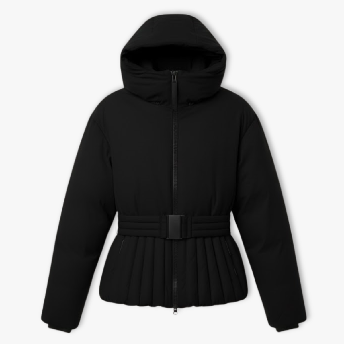 Veste de Ski Femme Peplum à Capuche avec Col Montant et Ceinture à la Taille