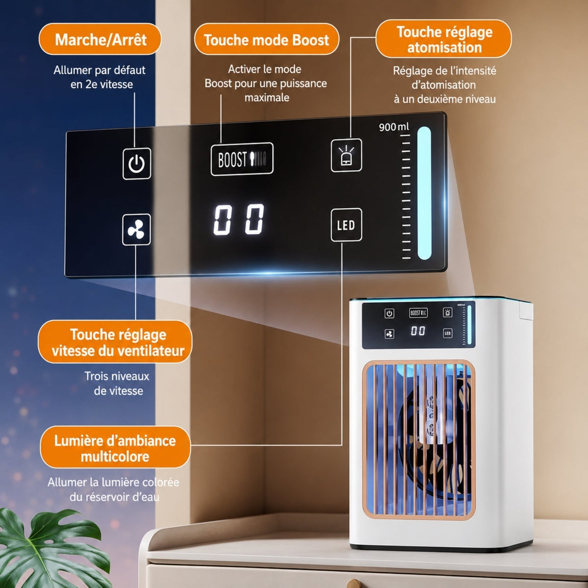 USB Mini Air Conditioner with Misting, 3 Speeds, and Personal Cooling