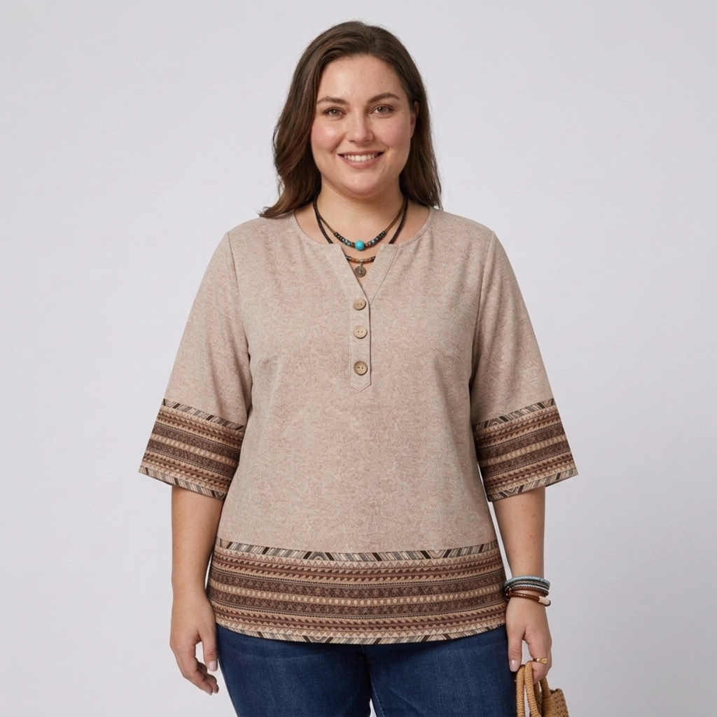 Blouse grande taille à col en V pour femme