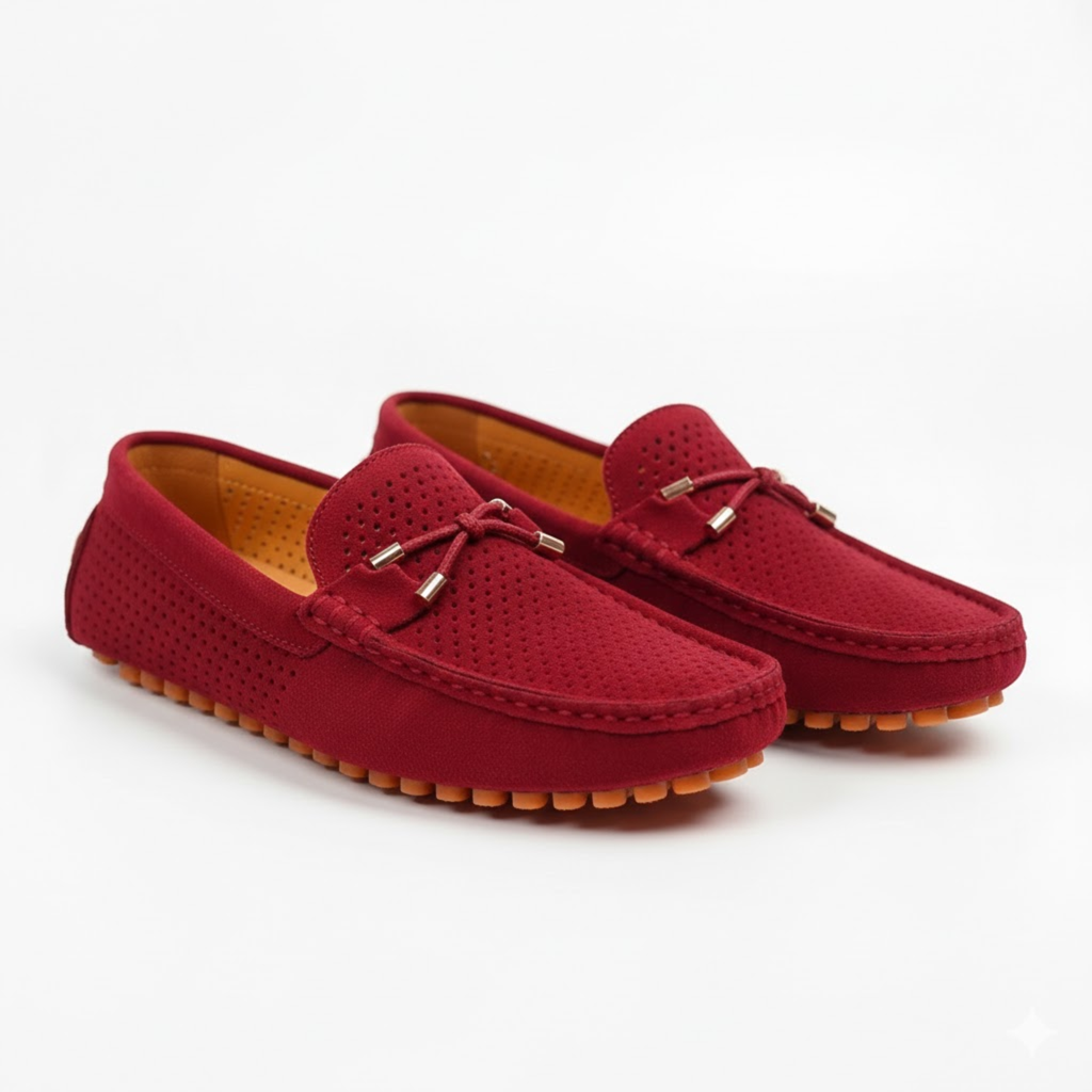 Mocassins en Cuir Véritable pour Hommes à Perforations et Semelle à Picots