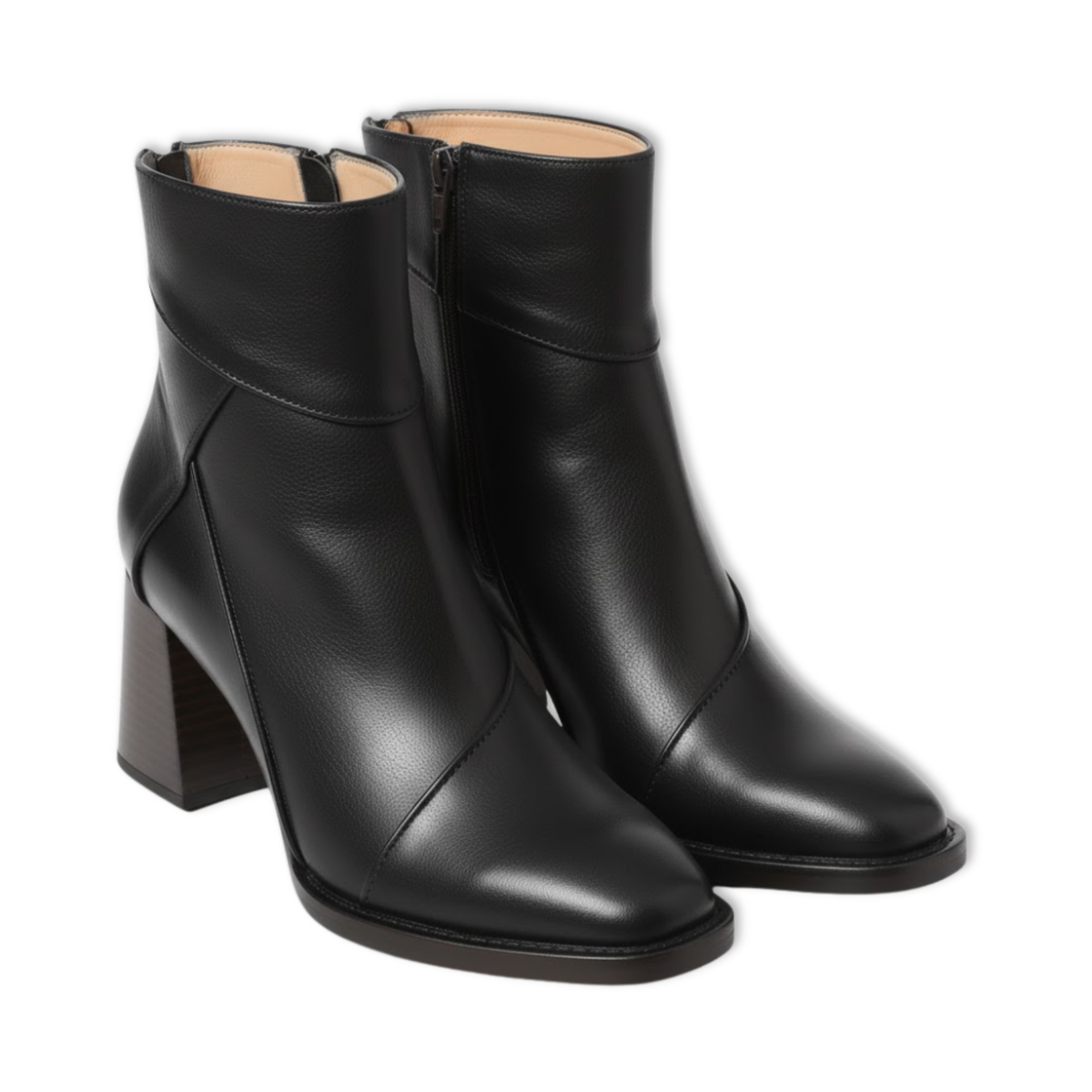 Bottines femme cuir souple à talon carré épais et fermeture éclair latérale