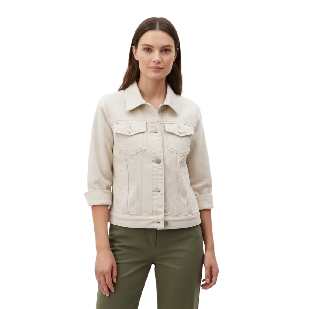 Veste en Jean Courte avec Boutons et Poches de Poitrine pour Femme